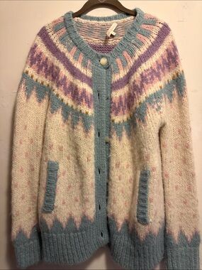 Cozy LOVE SHACK FANCY Knit Cardigan Sweater - Cream & Pastel